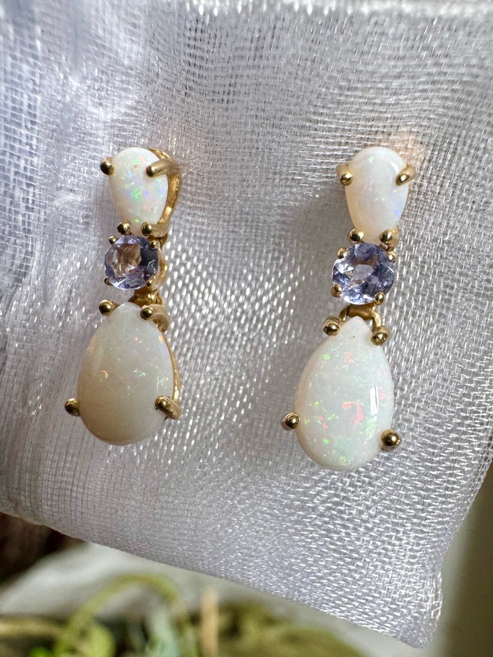 14k Opal & Tanzanite drop Earrings